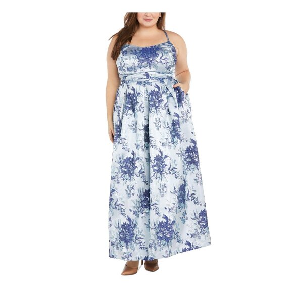 Morgan & Co. Dresses & Skirts - Morgan & Co SZ 18W Long Floral Brocade Ball Gown W/Spaghetti Straps